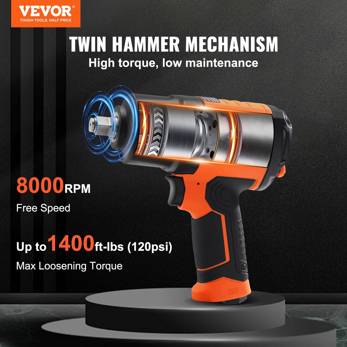 Compact, lightweight VEVOR impact wrench minimizes fatigue during long jobs.
