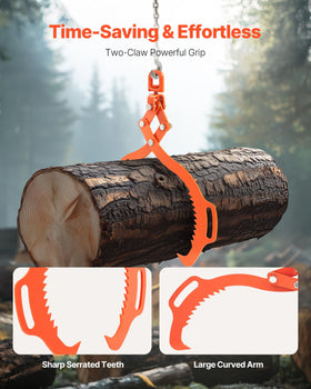 VEVOR log lifting tongs featuring a 360-degree rotating ring for easy alignment.