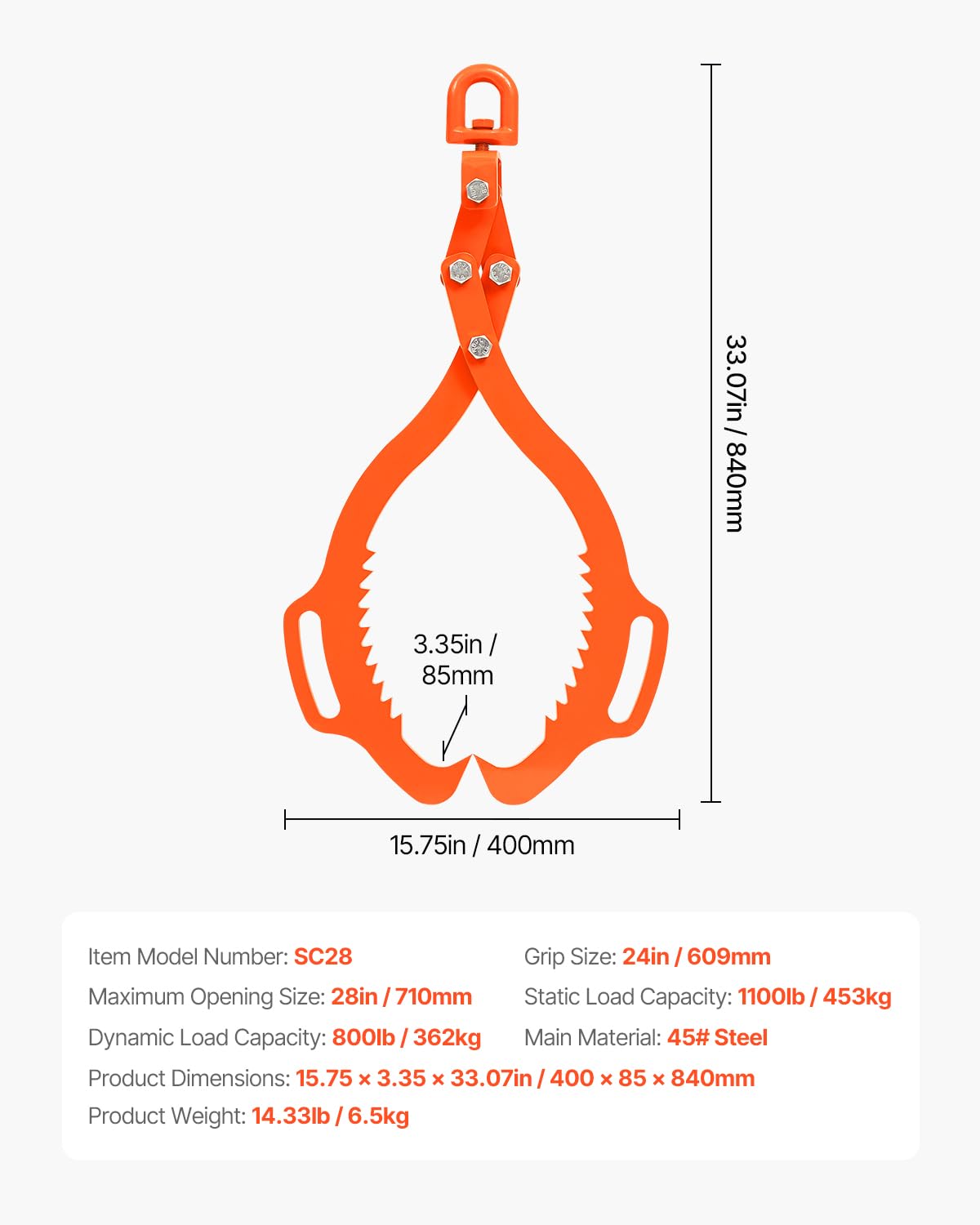VEVOR log skidding tongs enabling smoother movement of large logs.