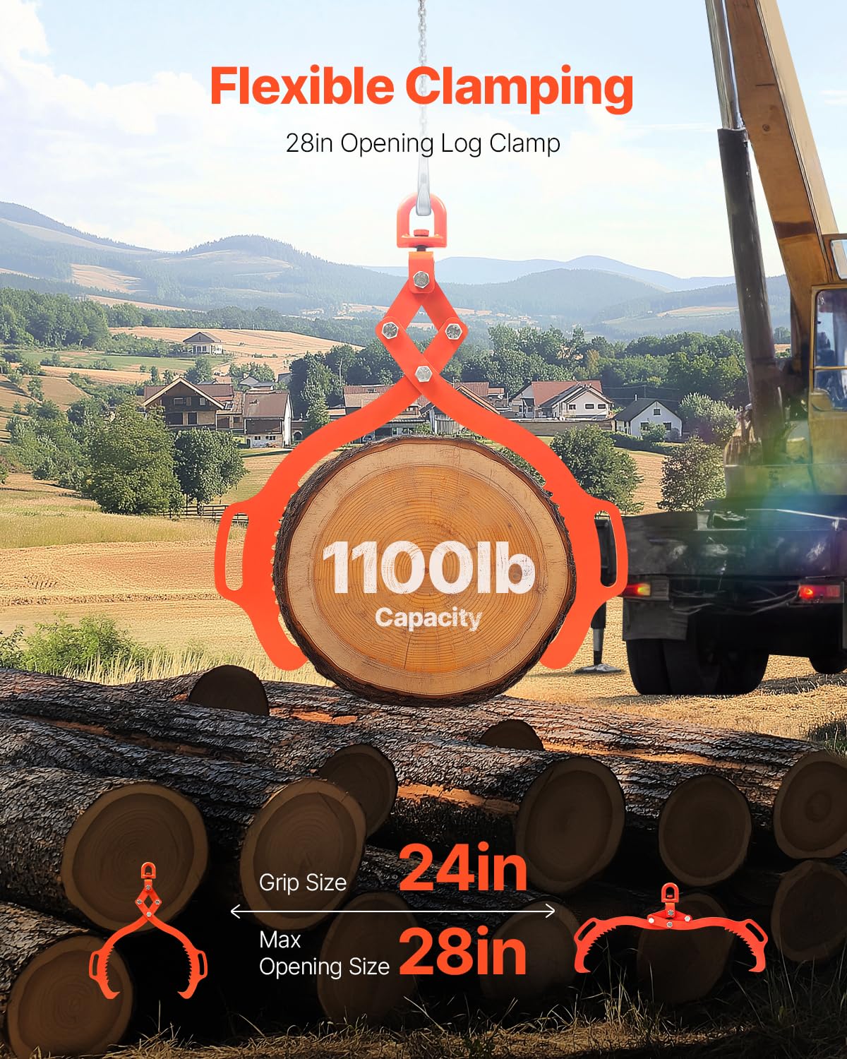 VEVOR log lifting tongs with two-claw grip for a firm hold on heavy loads.