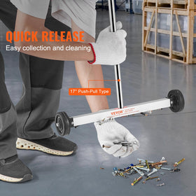 VEVOR magnetic sweeper collects nails, bolts, and screws safely