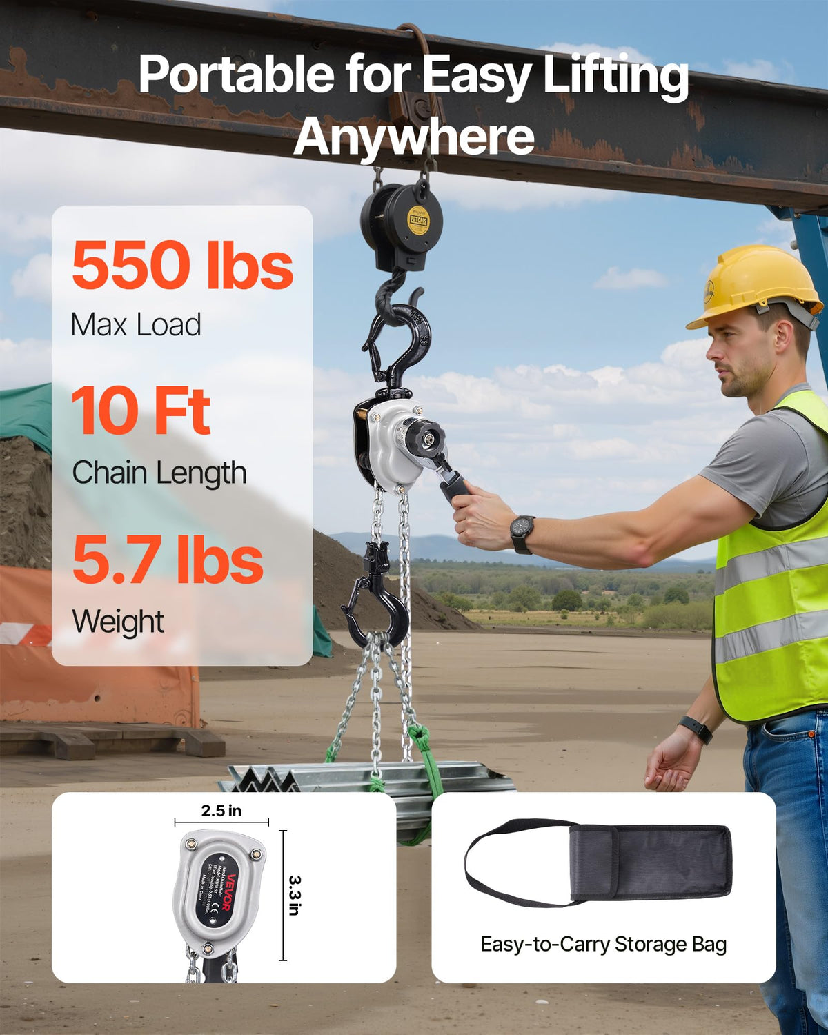 VEVOR lever chain hoist ergonomic 360-degree handle for easy operation