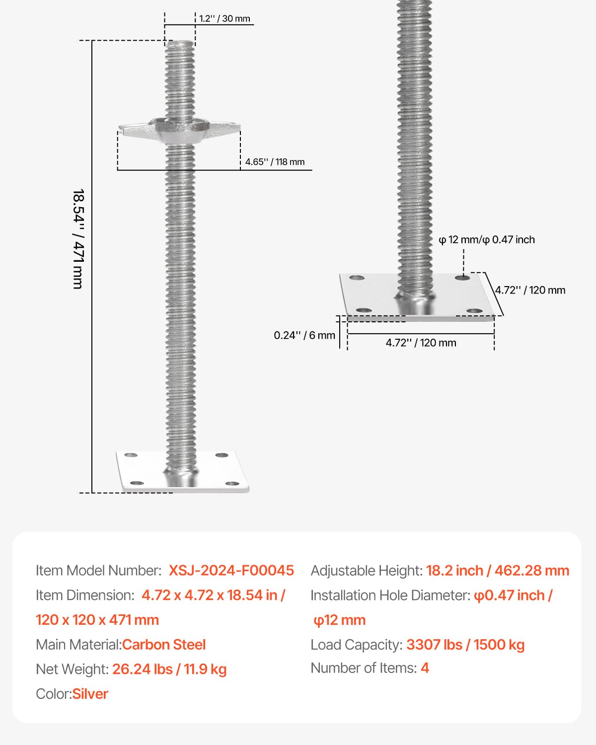 VEVOR 1500 kg maximum load supports safe scaffold footing