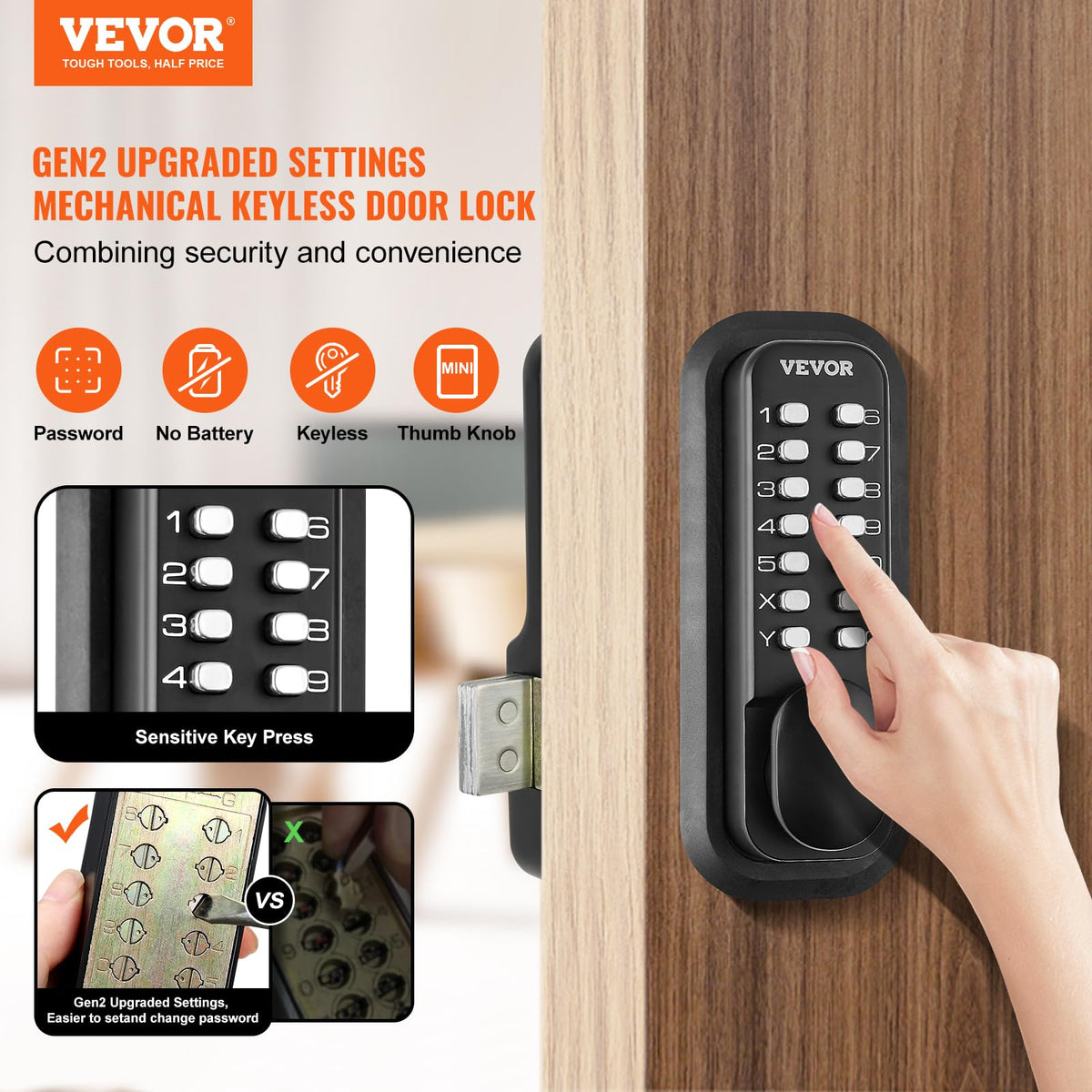 VEVOR lock back view highlights weatherproof zinc alloy construction.