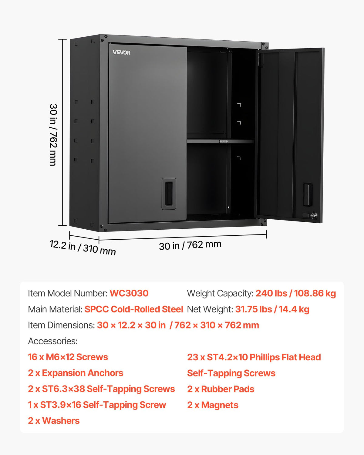 VEVOR SPCC steel with powder coating resists rust.