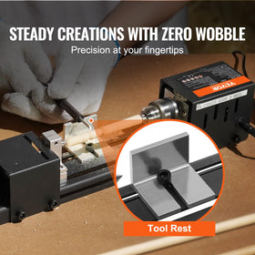 VEVOR mini lathe motor detail highlighting powerful 96W performance