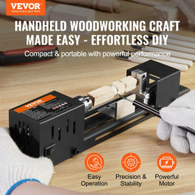 VEVOR mini lathe side view in a compact workshop