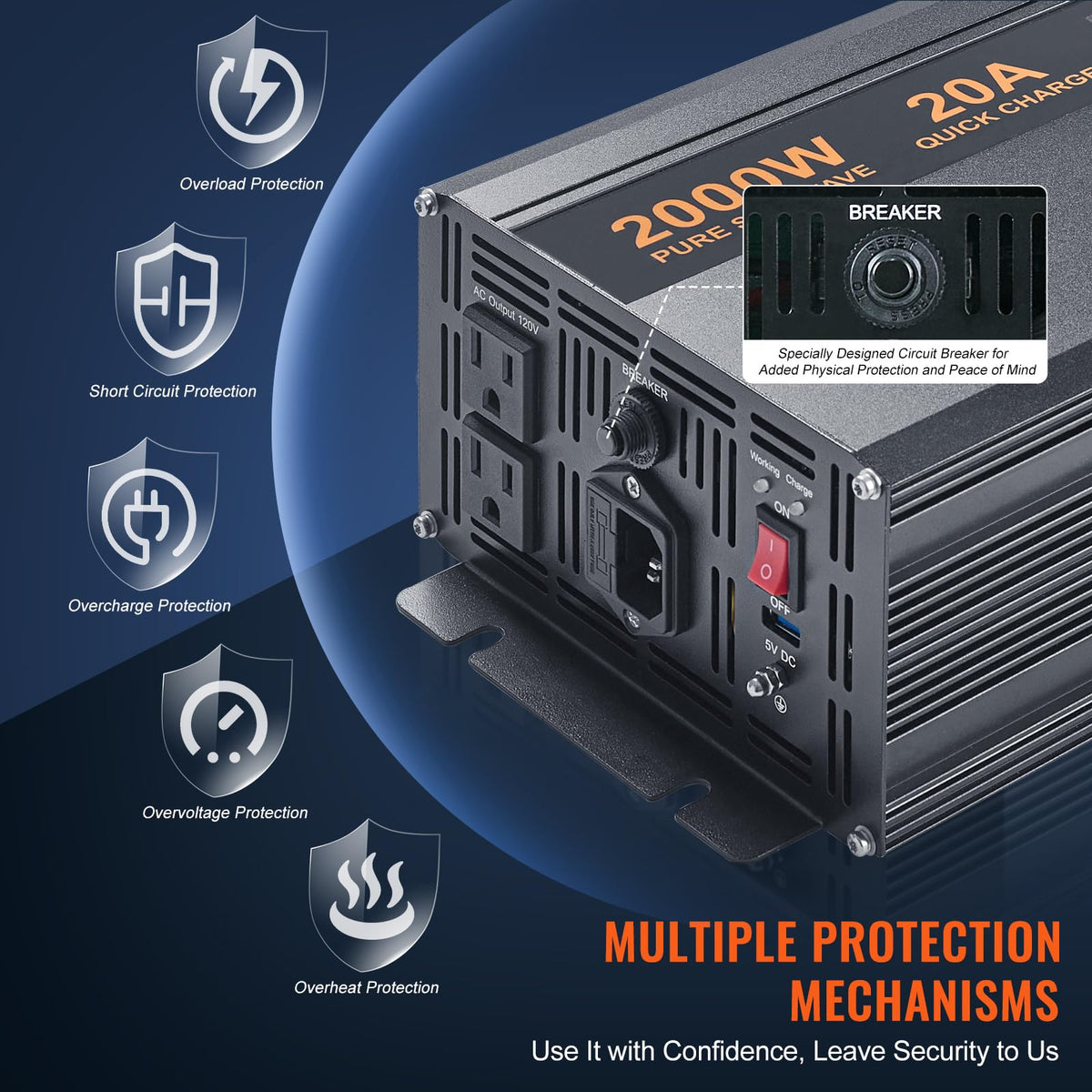 VEVOR multi-layer safety protection against overload and short circuits