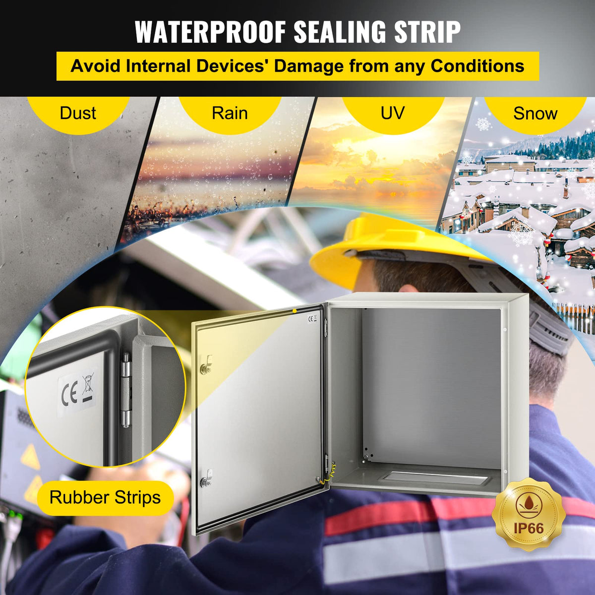 VEVOR NEMA enclosure back-mounting-plate demonstrates easy wall installation.
