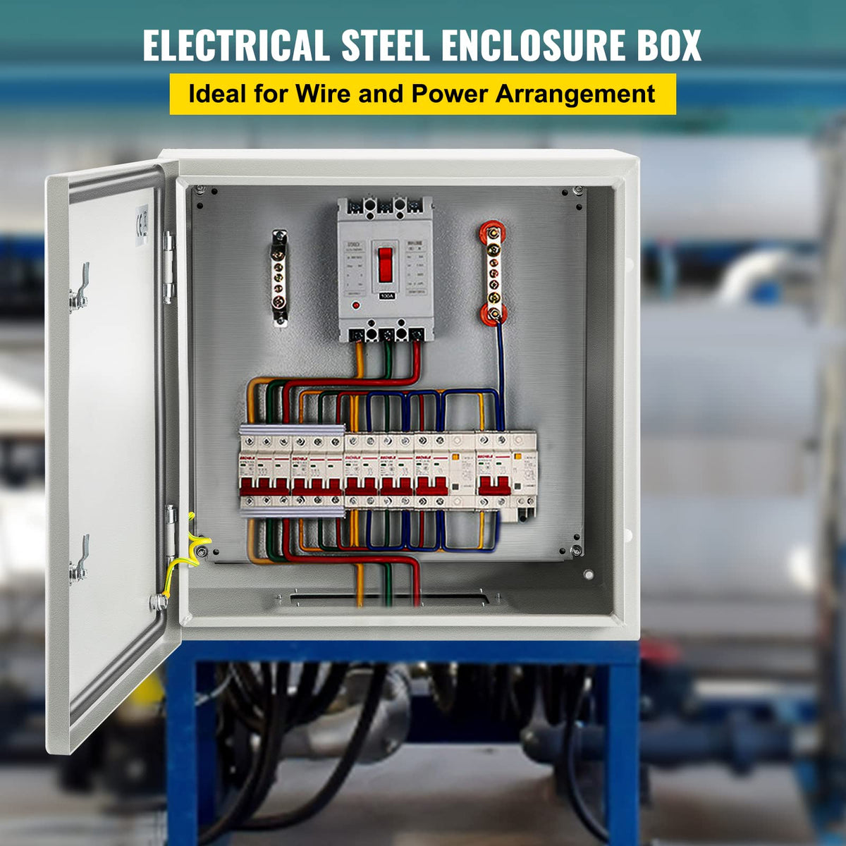 VEVOR NEMA enclosure with door open showing easy access to internals.