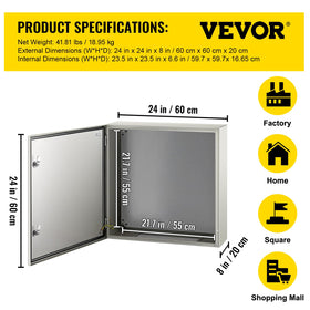 Rugged steel enclosure suitable for outdoor and indoor use.
