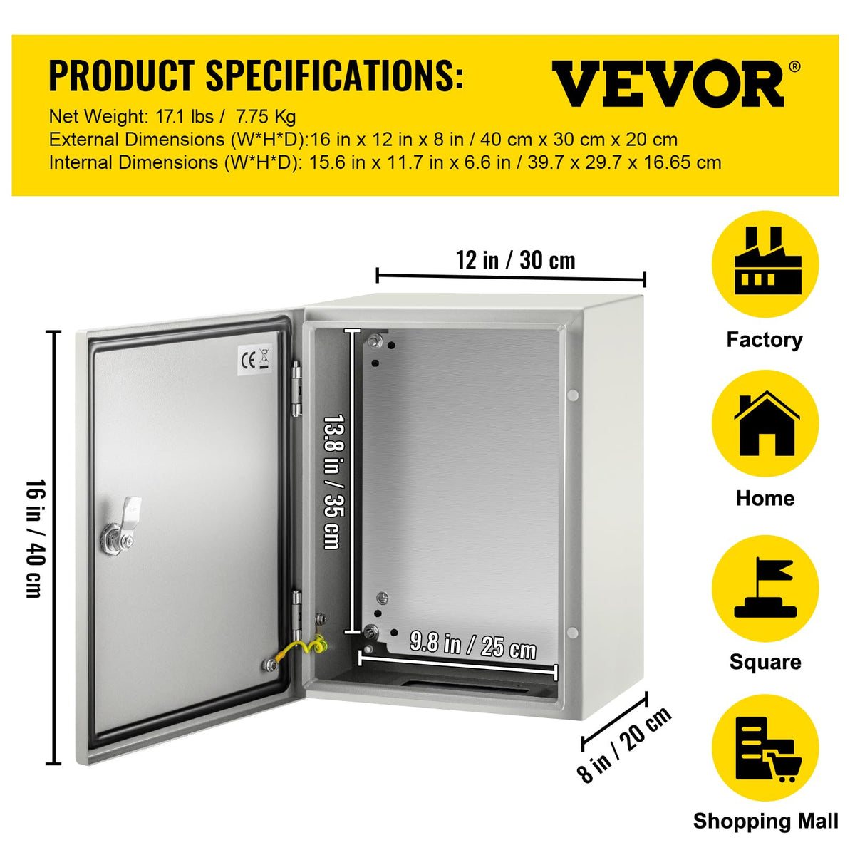 VEVOR NEMA steel enclosure dustproof build suitable for industrial environments