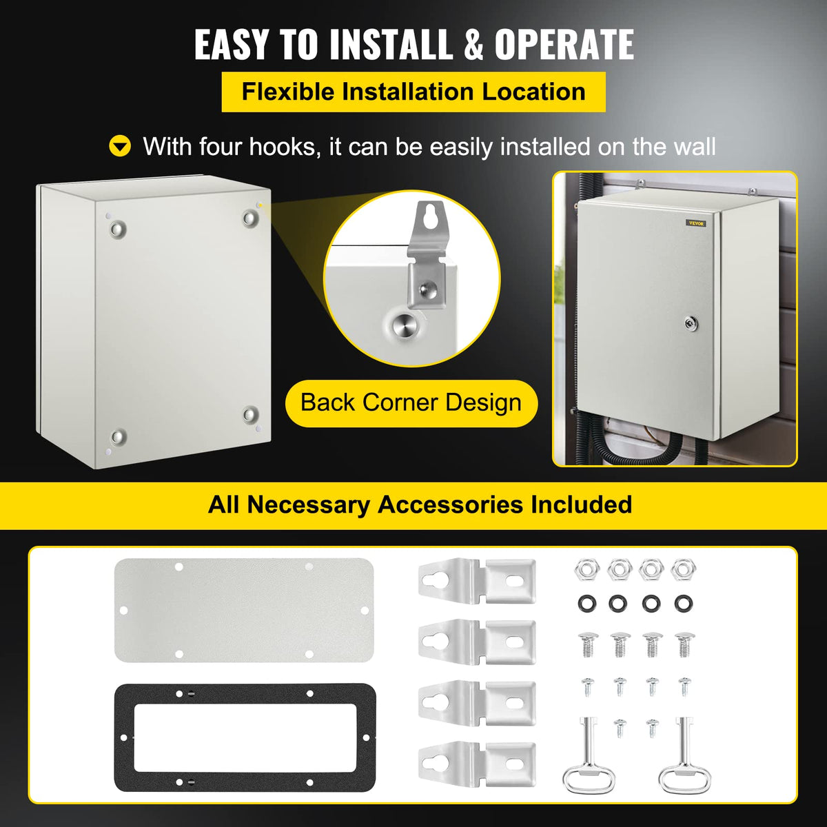 VEVOR NEMA steel enclosure IP66 rating for dust and water resistance