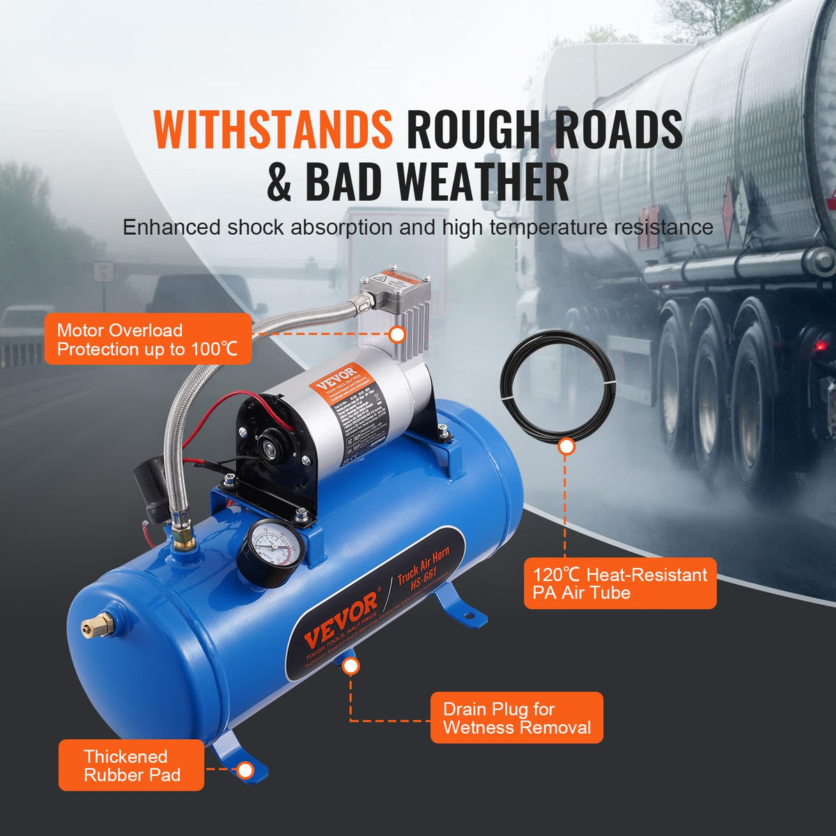 VEVOR rubber cushion reduces vibration for quieter operation during use.