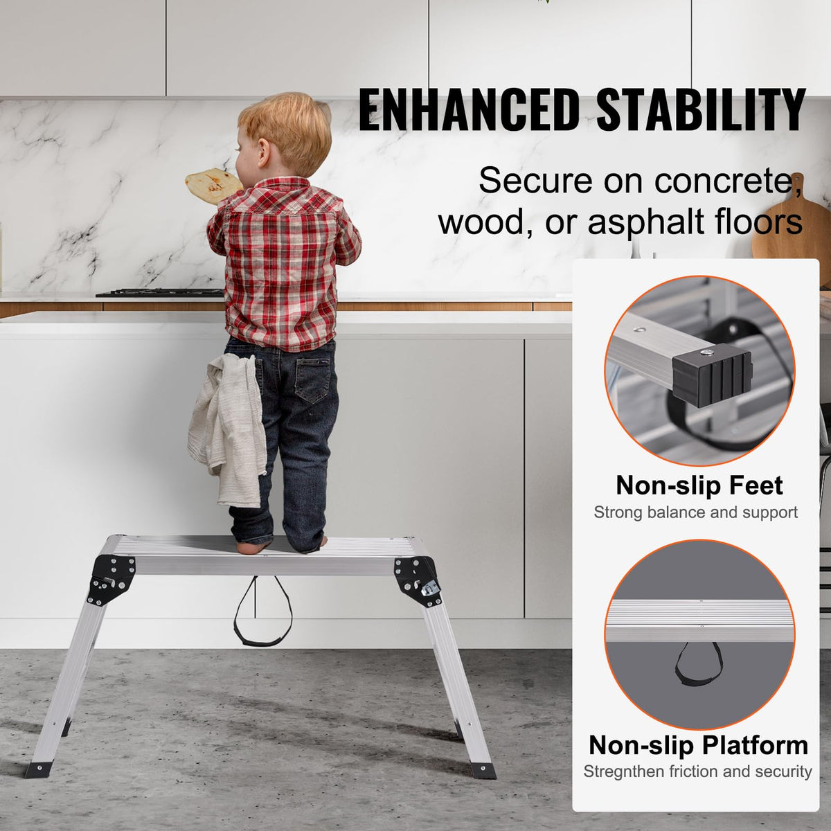 VEVOR four legs with non-slip feet prevent wobble on wet floors.