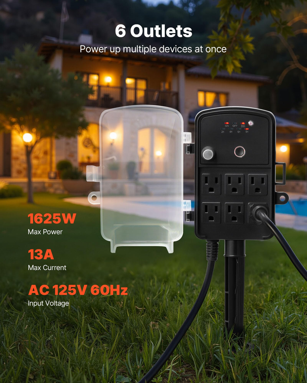 VEVOR outdoor power stake remote control enables convenient operation from distance.