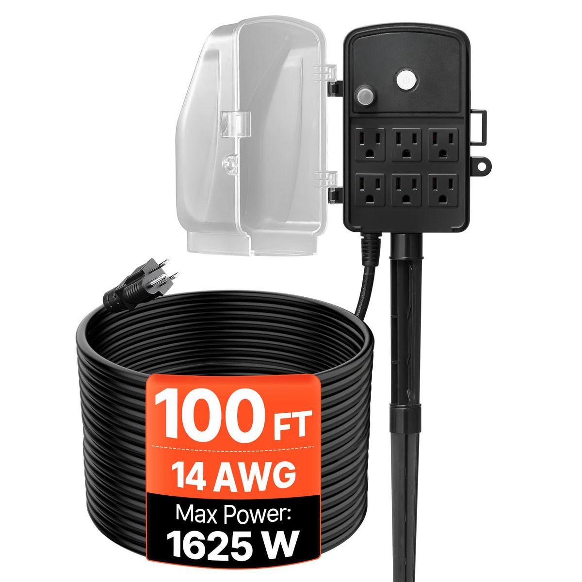 VEVOR outdoor power stake showing six outlets for powering multiple devices outdoors