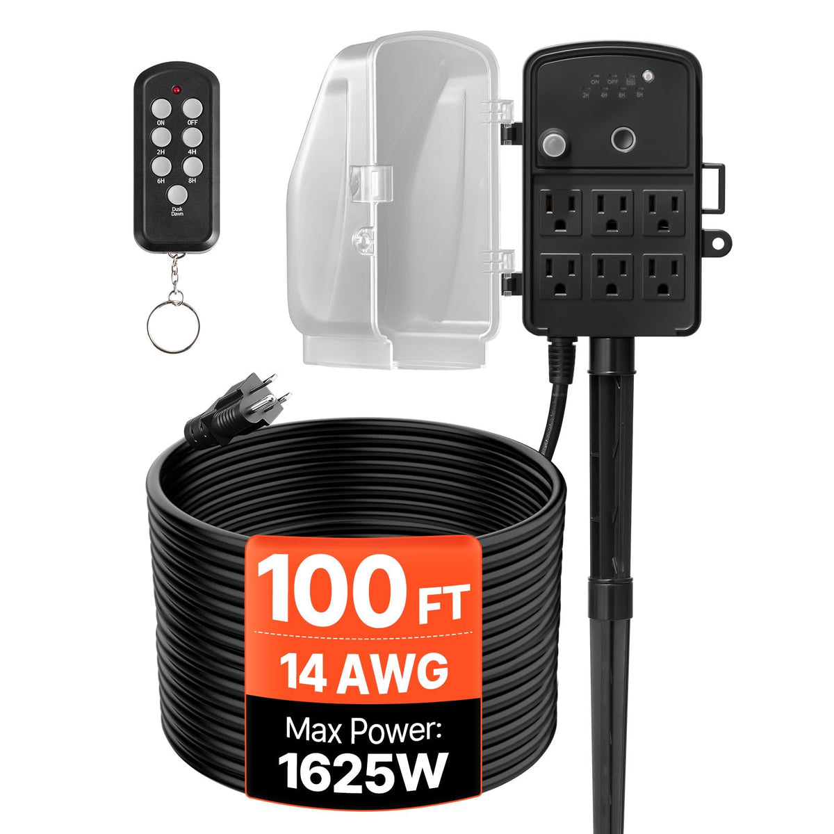 VEVOR outdoor power stake timer with six outlets powers multiple devices for events.
