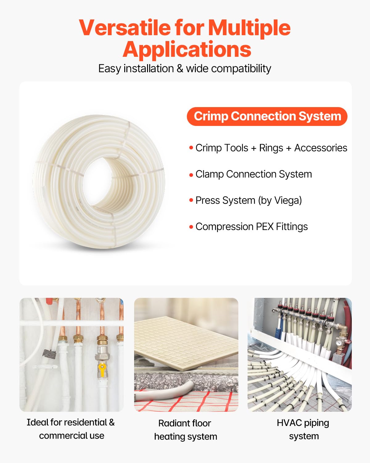 VEVOR PEX pipe clamps included for quick secure connections