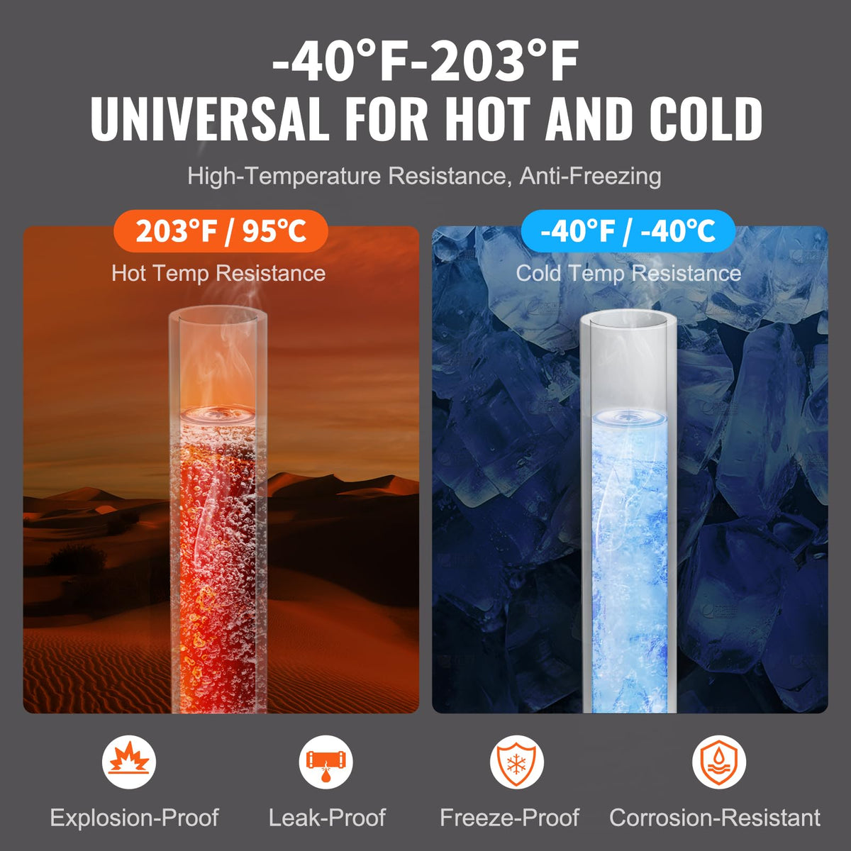 VEVOR PEX pipe supports wide temperature range from -40°C to 95°C