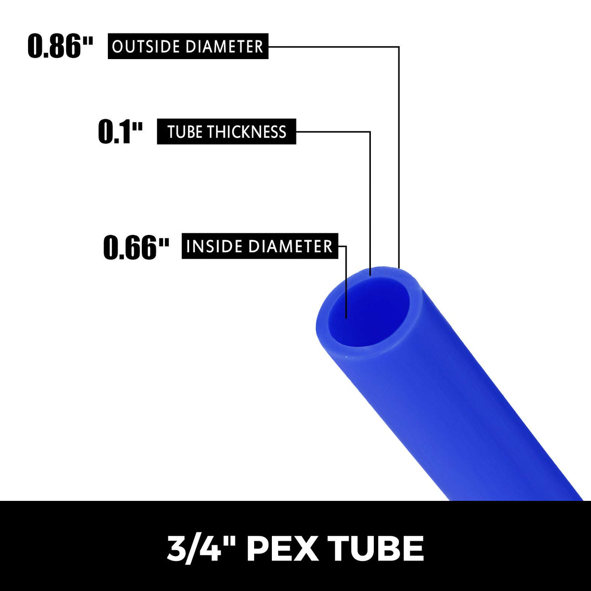VEVOR PEX tubing 3/4 inch diameter close-up showing durable blue exterior