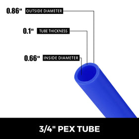 VEVOR PEX tubing 3/4 inch diameter close-up showing durable blue exterior