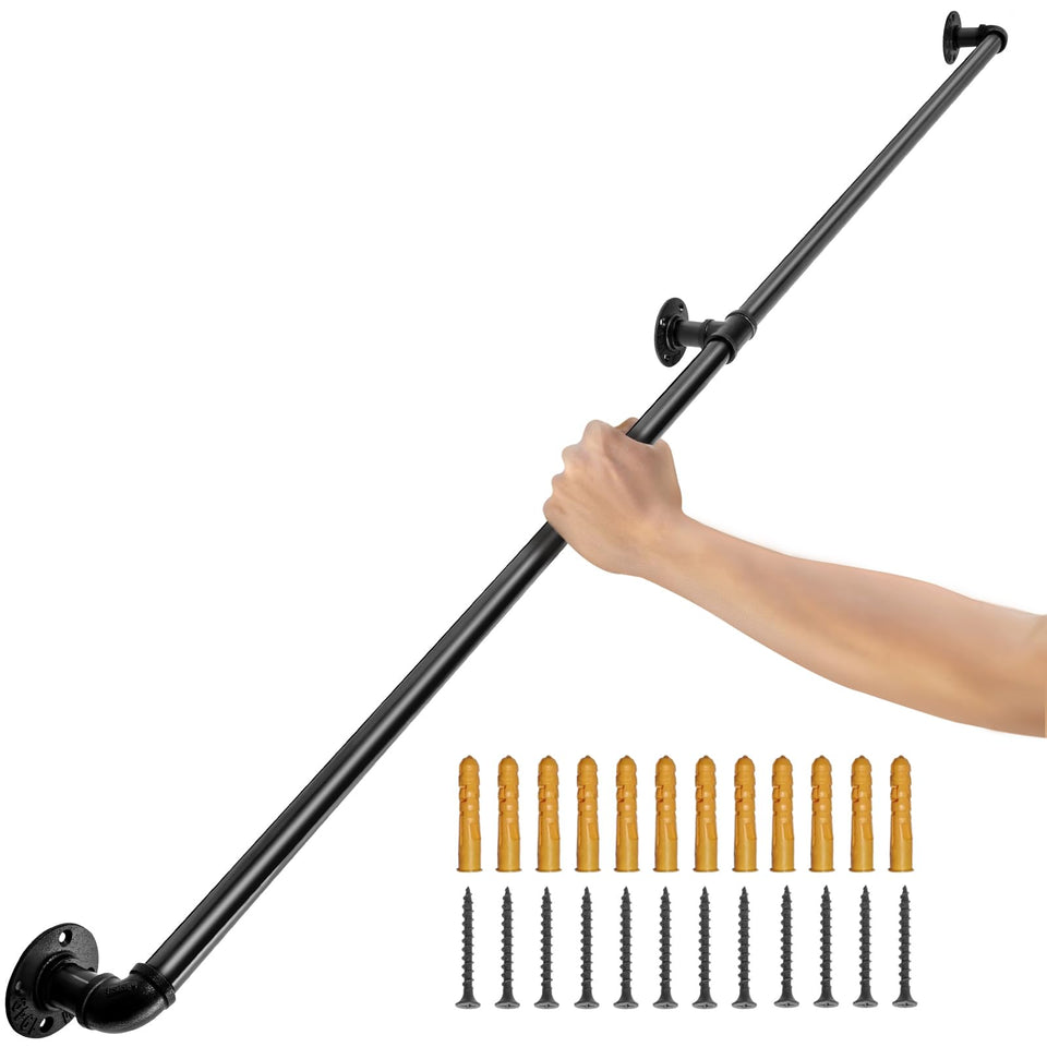 VEVOR Pipe Stair Handrail assembly shows a sturdy, ready-to-install system for secure stairs