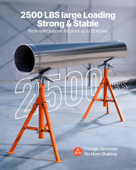 VEVOR pipe stand demonstrates 2500 lbs capacity for durable pipe projects