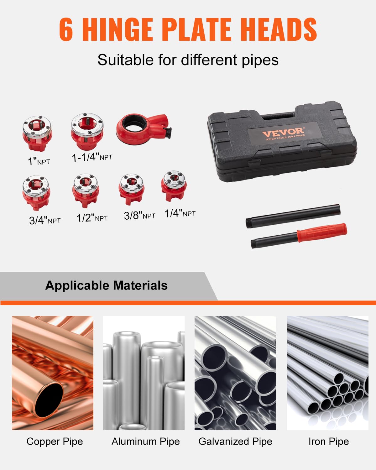 VEVOR pipe threader with extension handle enhances leverage for tough threads