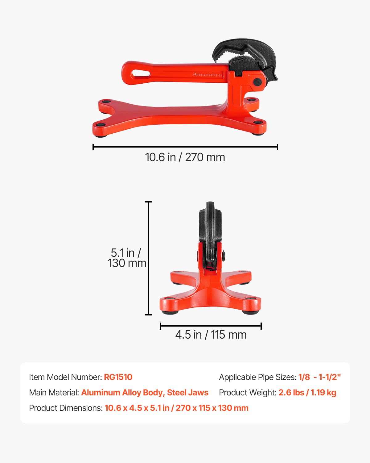 VEVOR pipe vise shown in outdoor and indoor work environments.