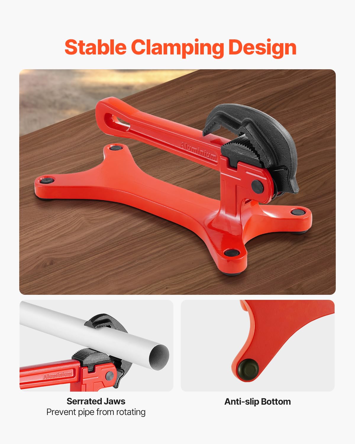 Reinforced integrated frame of VEVOR pipe vise for stability.