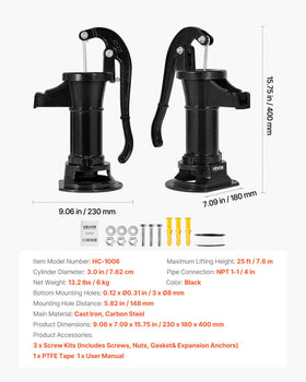 VEVOR Well Hand Pitcher Pump with hanging spout for bucket without splashes