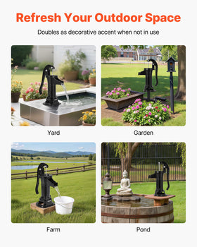 VEVOR Well Hand Pitcher Pump in action shows water flow without electricity