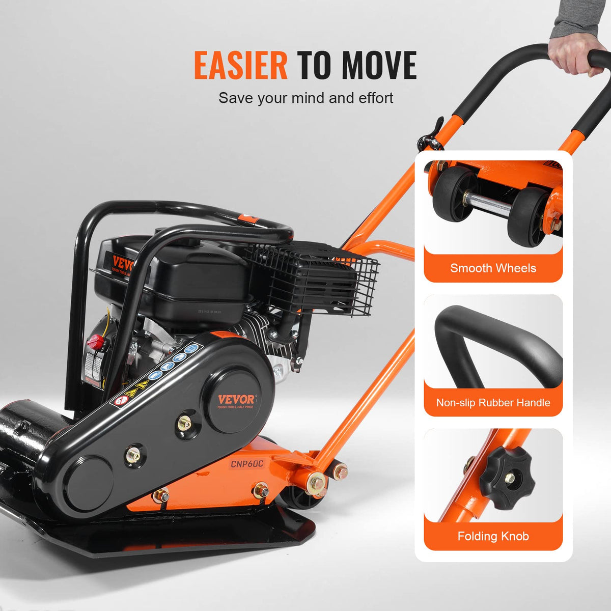 Large 351 in² stamped plate delivers efficient tamping across larger areas