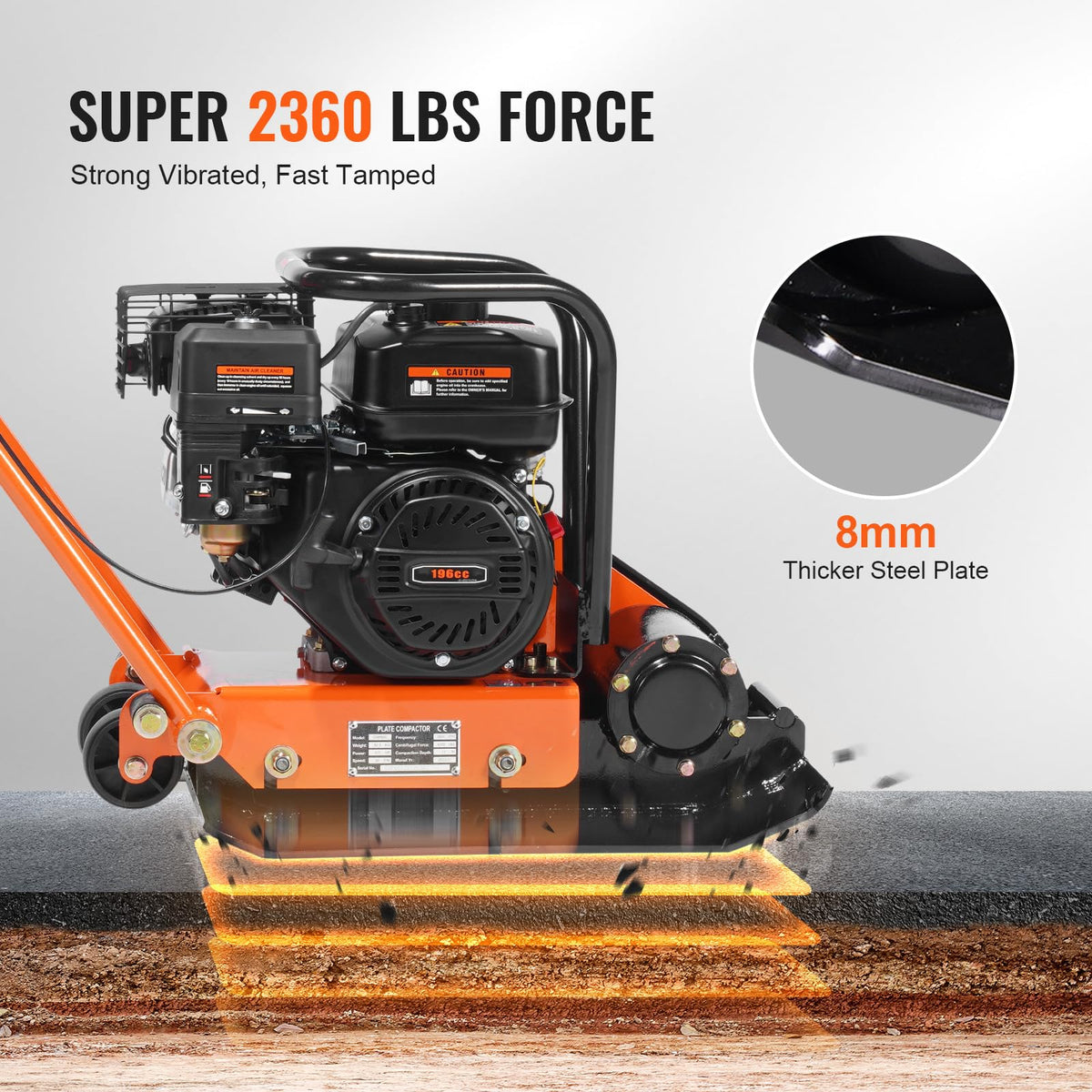 VEVOR compactor on sturdy wheels enables easy transport between sites