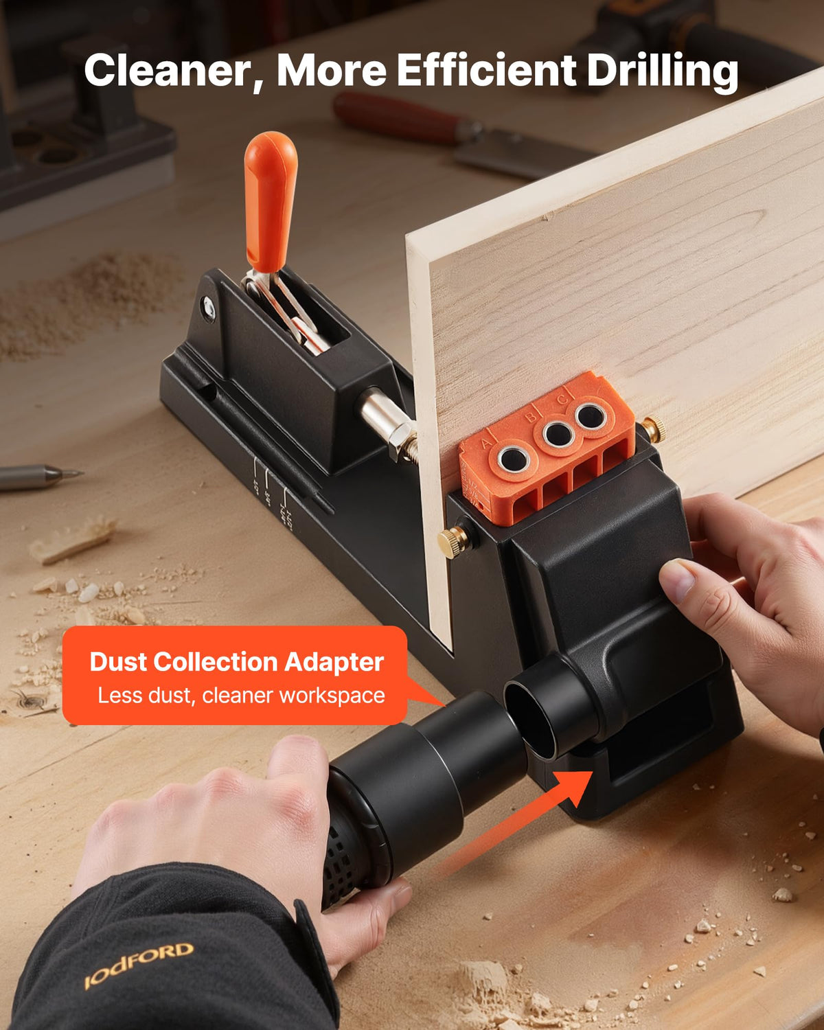 VEVOR Jig with detachable guide block enables angled drilling versatility.