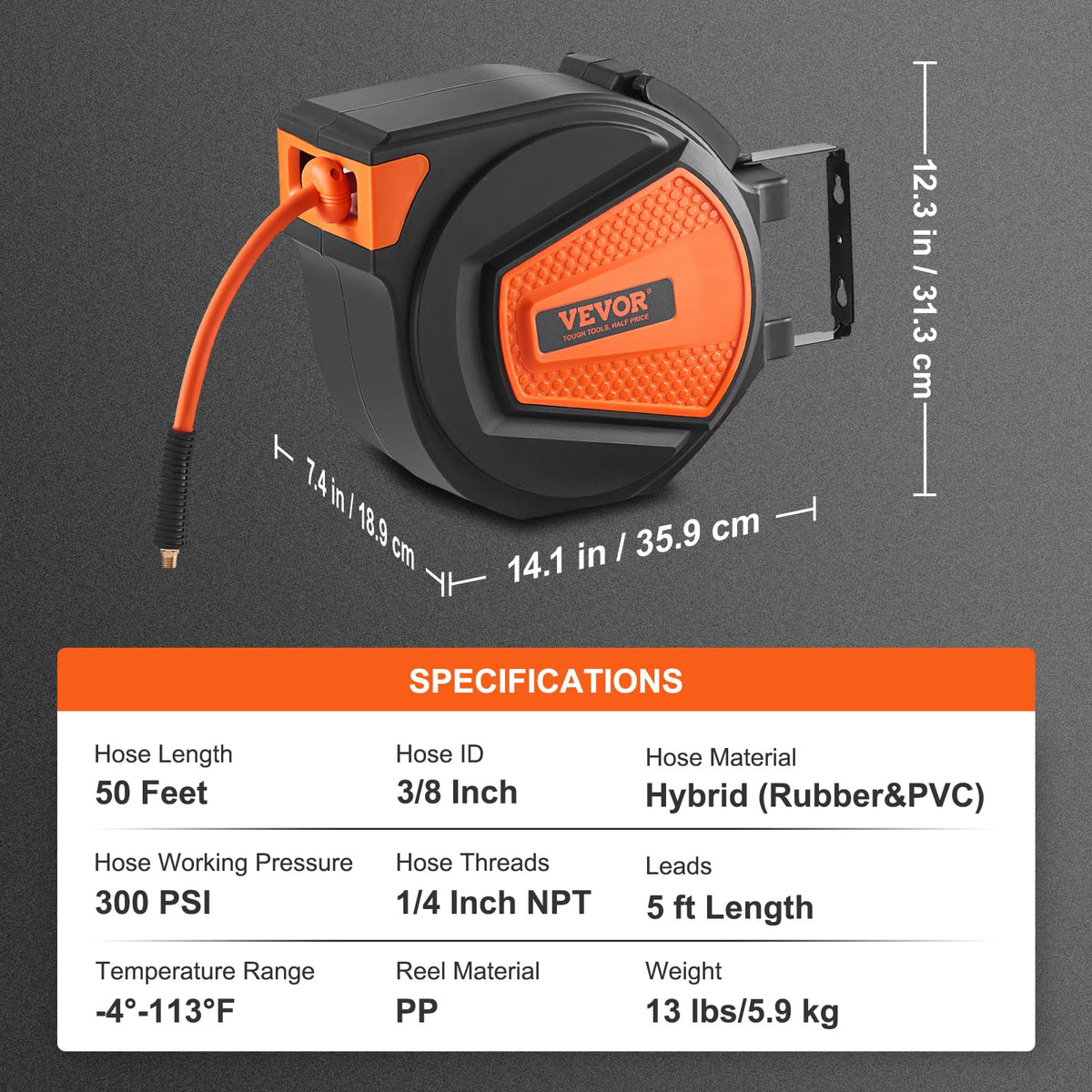 VEVOR portable handle lets you move the reel around the workshop.