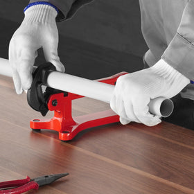 Compact VEVOR pipe vise stored in a toolbox for easy transport.