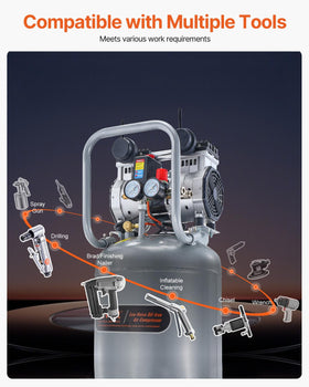 VEVOR quiet air compressor in operation at 66dB for cleaner work environments.