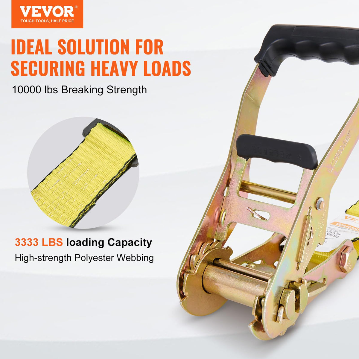 VEVOR ratchet handle close-up showing ergonomic grip for quick fastening