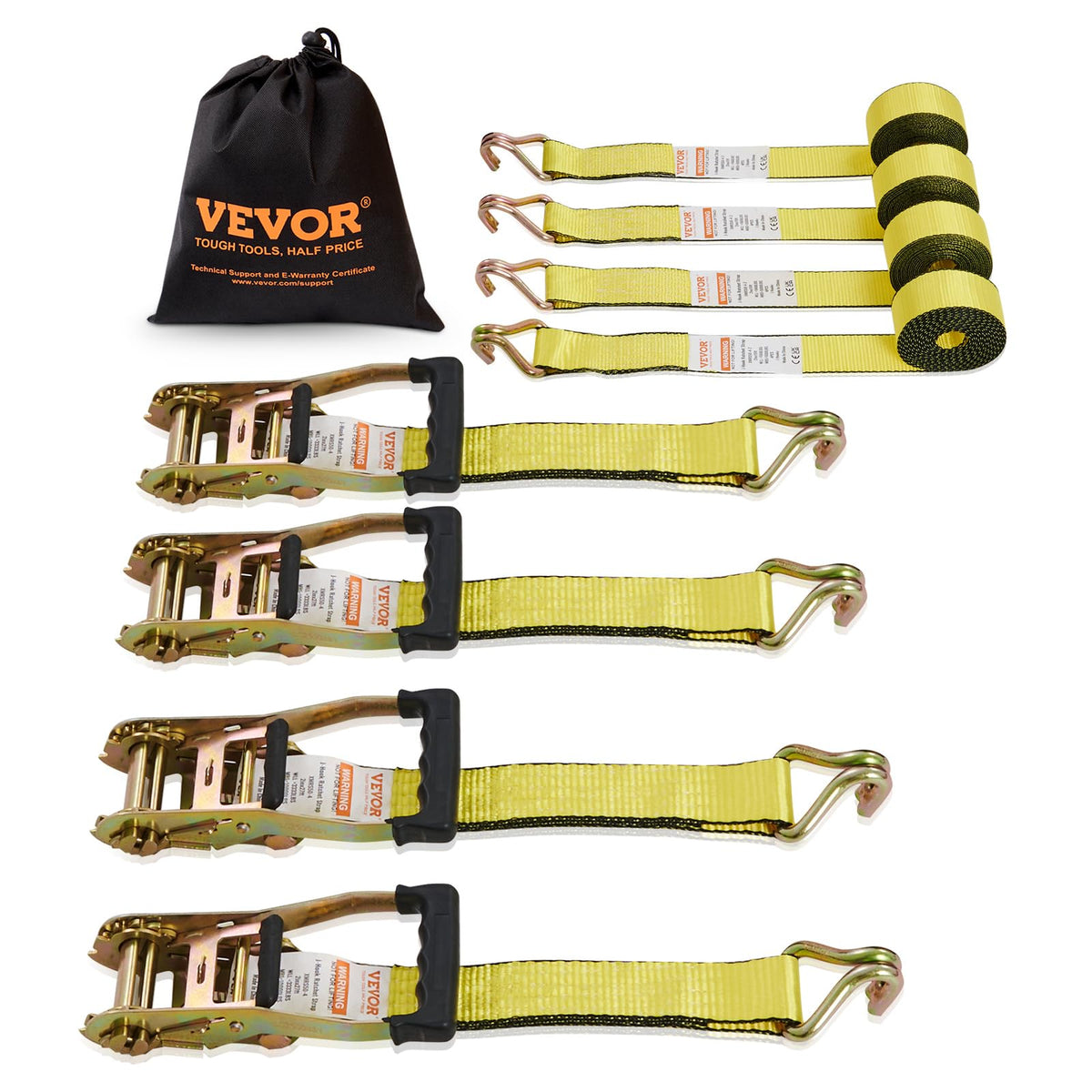 VEVOR ratchet strap 2in-15ft package closeup for organized cargo securing.