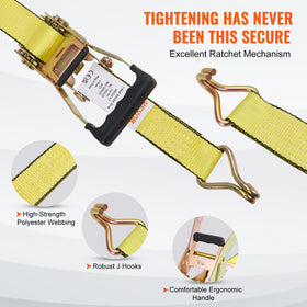VEVOR ratchet strap double J-hooks with galvanized coating prevent wear.