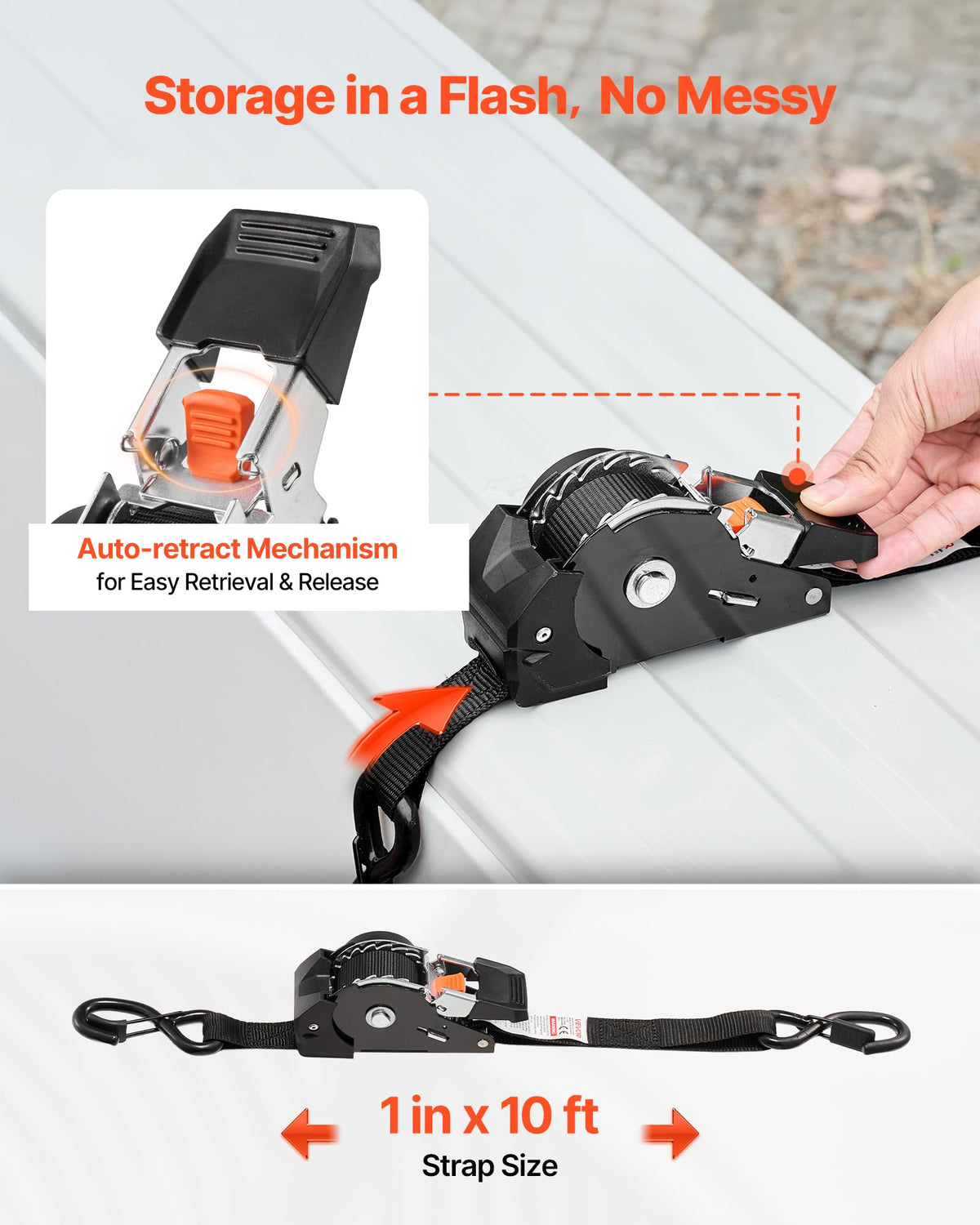VEVOR ratchet strap weather-resistant build withstands sun and rain.