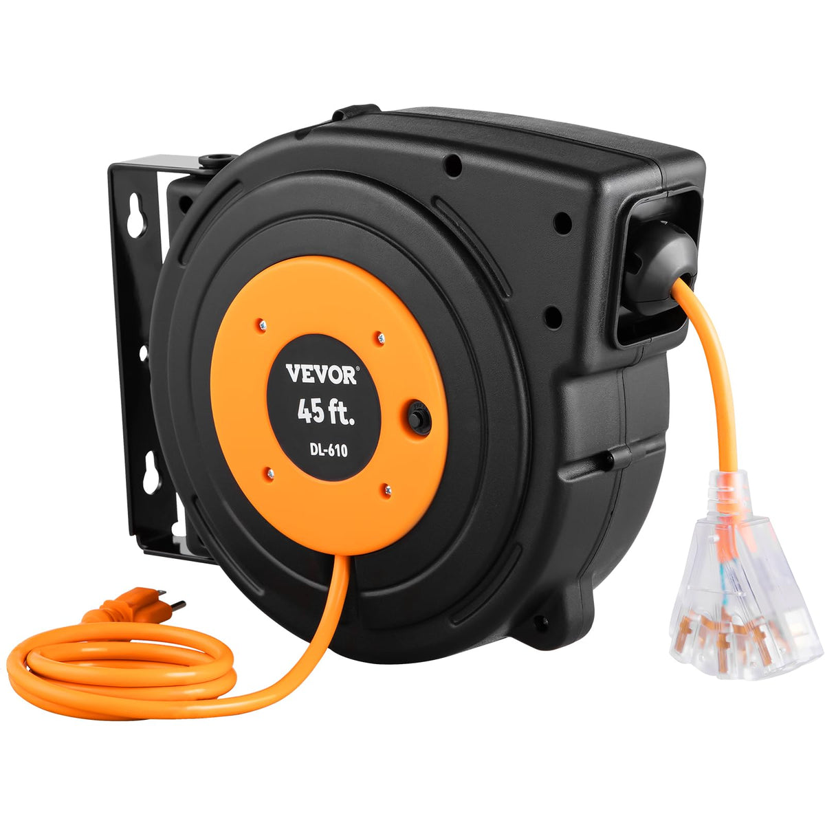 VEVOR retractable extension cord reel 45 ft with sturdy build for extended reach in workshops.