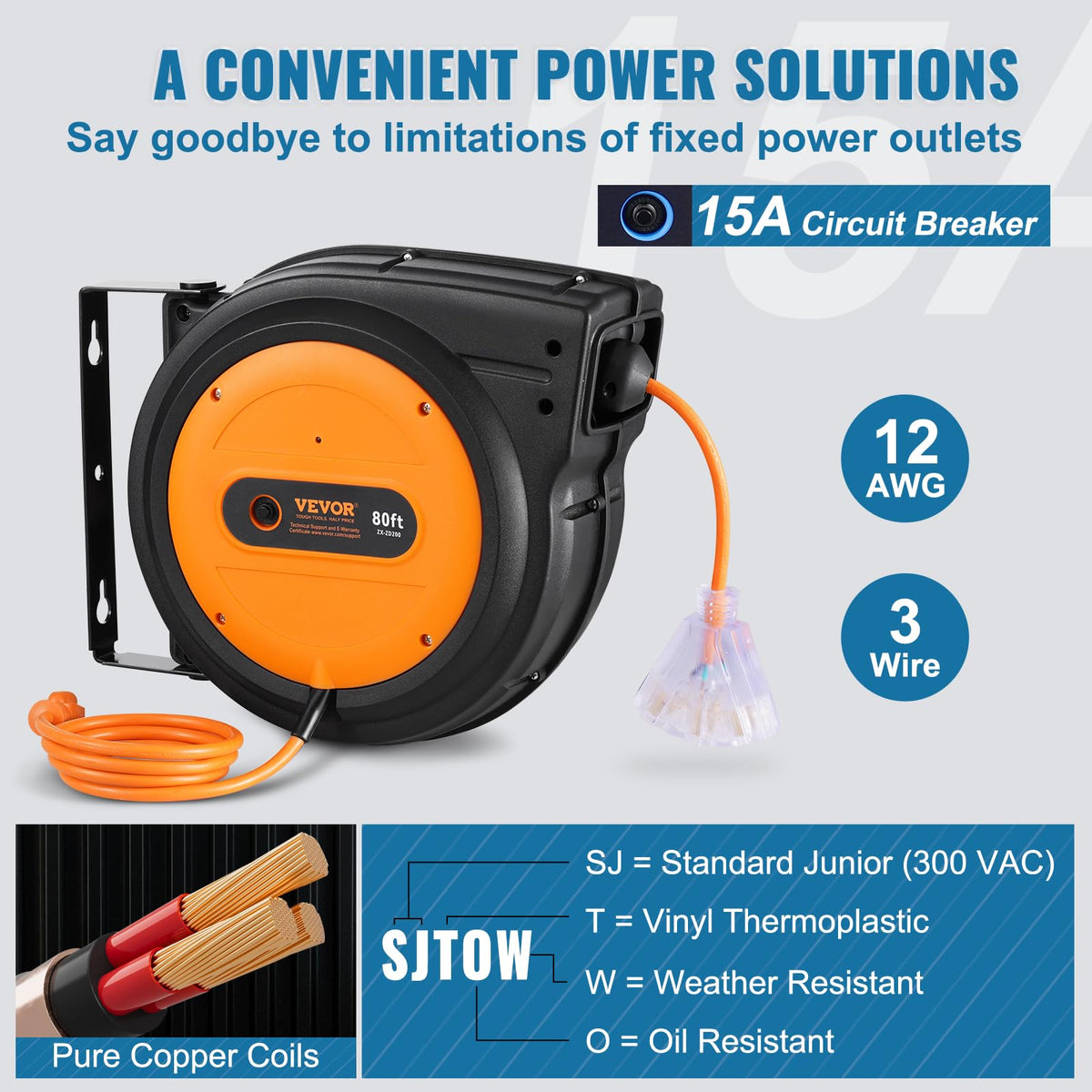 VEVOR auto retract system keeps cables neat and tangle-free.