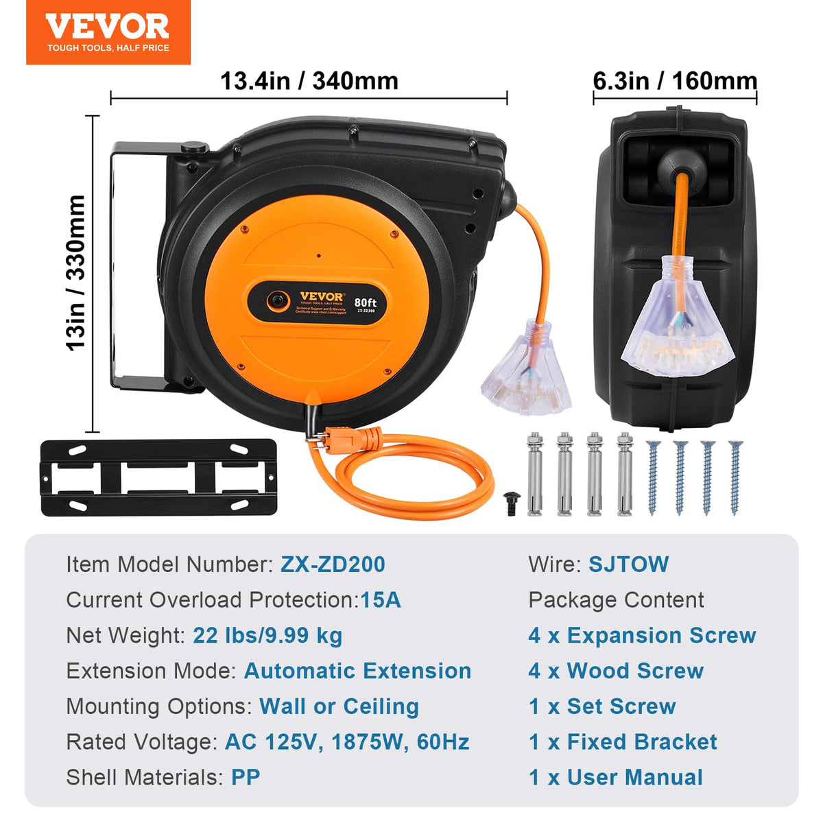 VEVOR 4.5 ft lead-in cord keeps setup tidy.