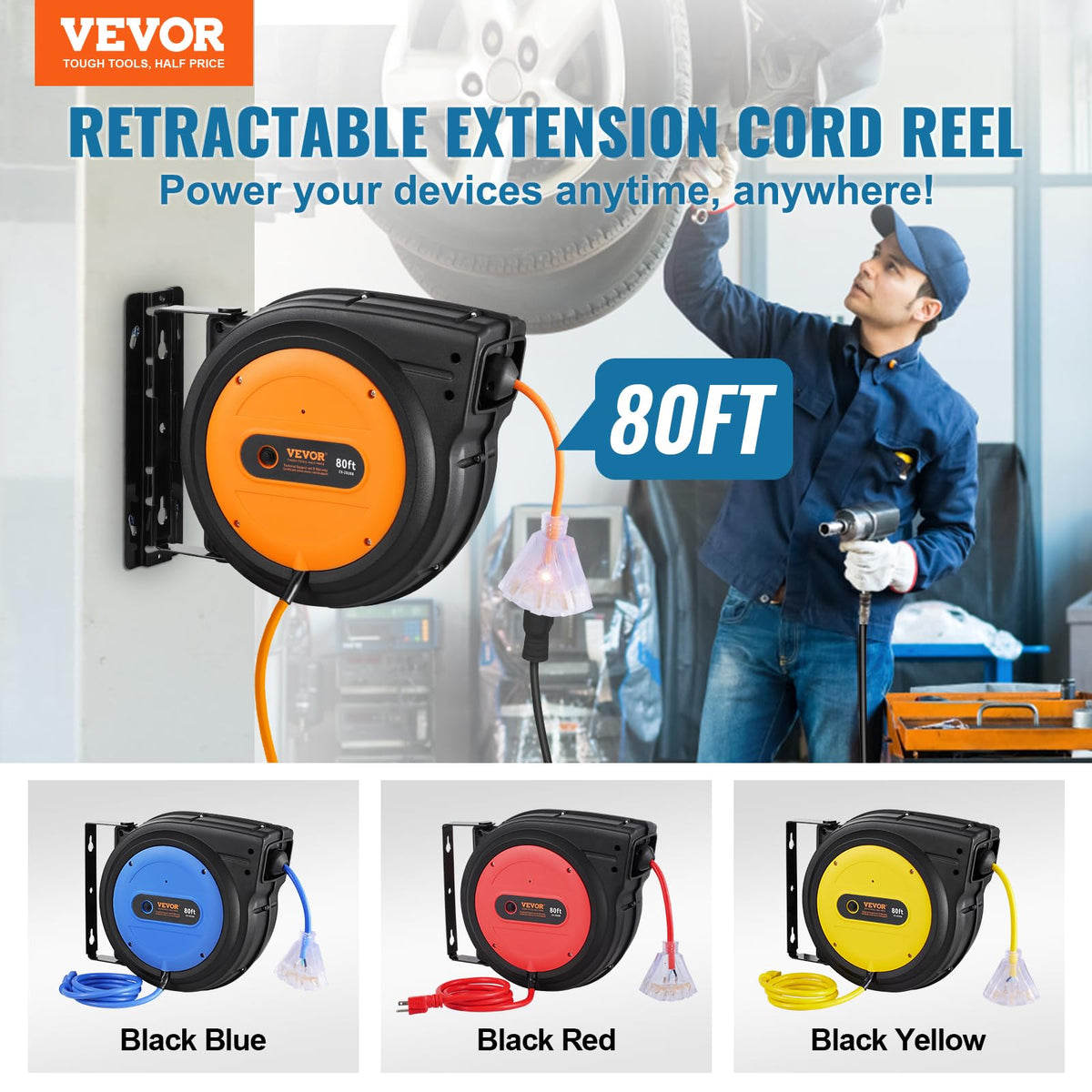 VEVOR lighted triple-outlet socket provides easy multi-device power access.