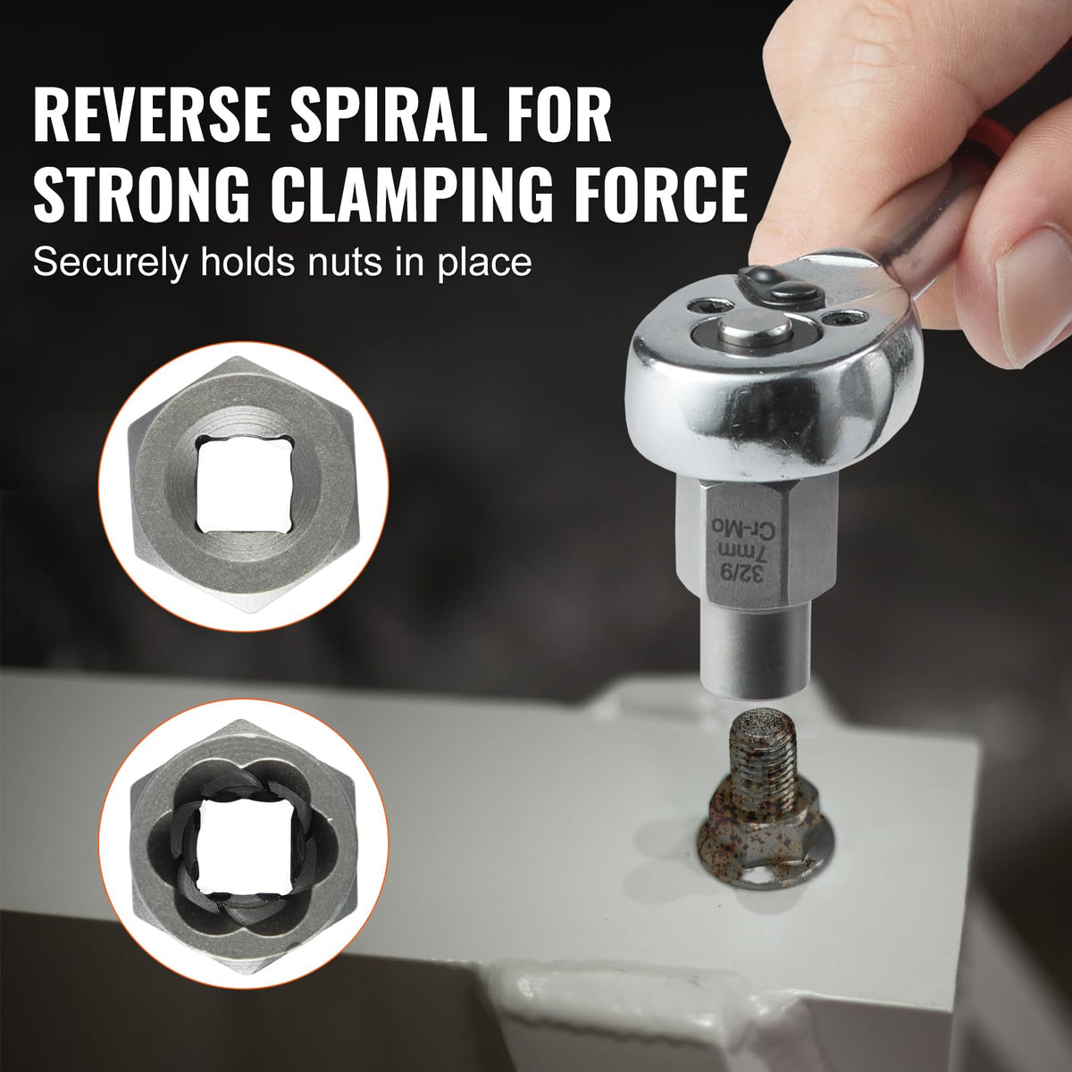 Reverse spiral bolt extractors gripping threads securely during disassembly