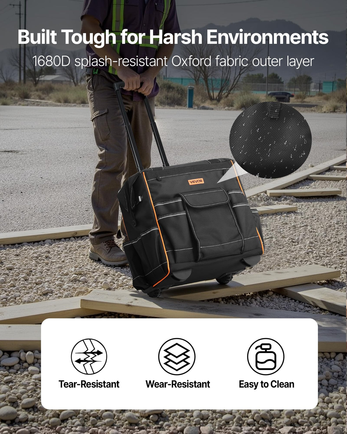 Heavy-duty material: 1680D fabric on VEVOR rolling tool bag