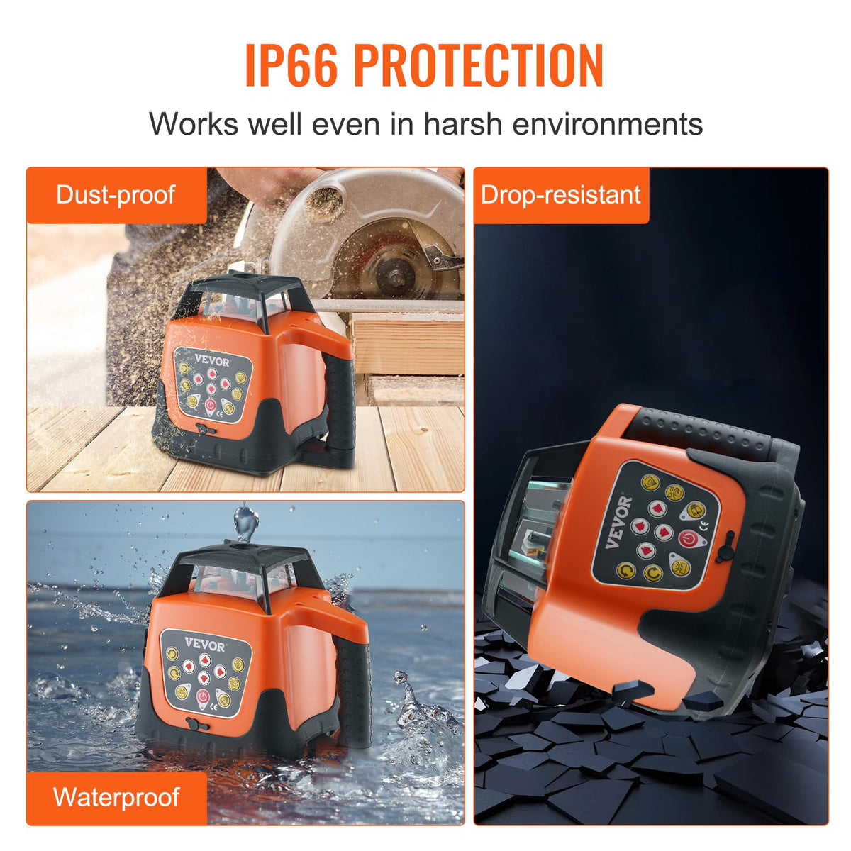 VEVOR IP66 rugged housing protects the unit from dust and water.